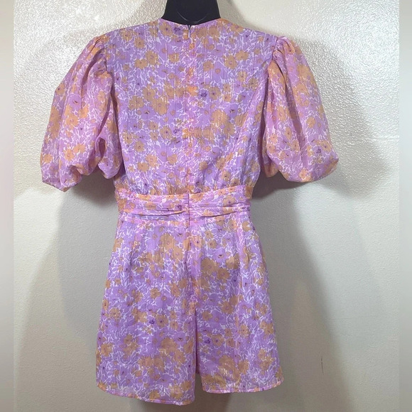 Nasty Gal Floral Puff Sleeve V-Neck Romper - Picture 4 of 7